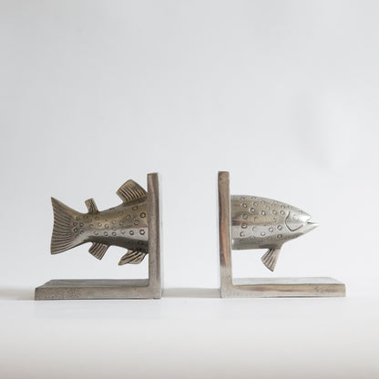 Pair of Postmodern Cast Aluminium Fish Bookends. Early 2000s.