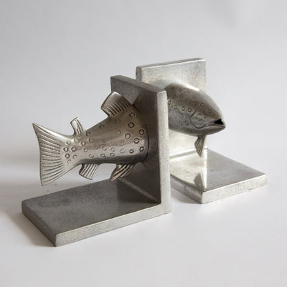 Pair of Postmodern Cast Aluminium Fish Bookends. Early 2000s.