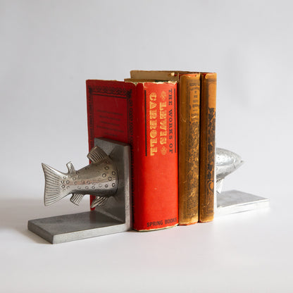 Pair of Postmodern Cast Aluminium Fish Bookends. Early 2000s.