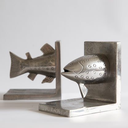 Pair of Postmodern Cast Aluminium Fish Bookends. Early 2000s.