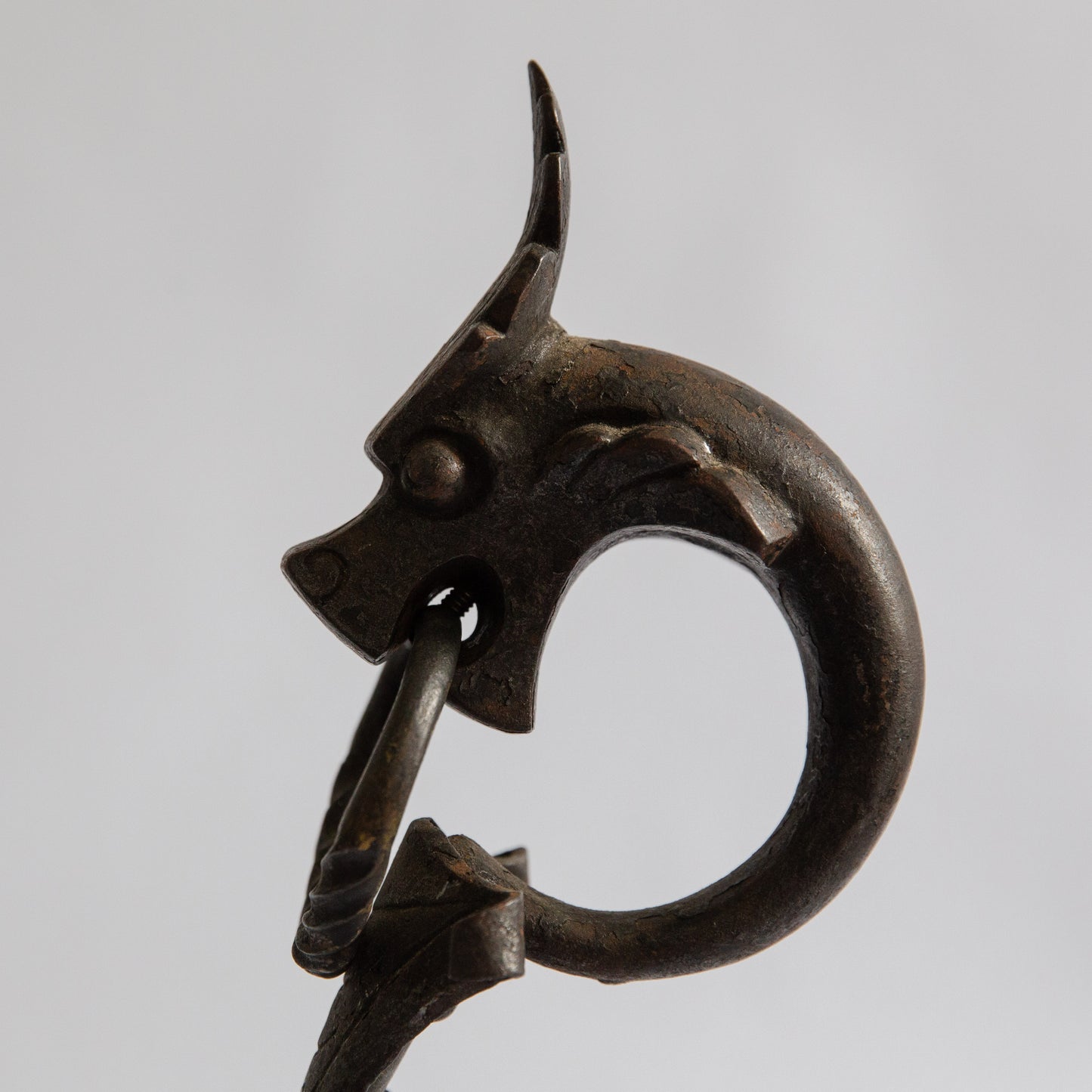 Pair of Unique Wrought Iron Dragon Fire Dogs. Mid-20th century.