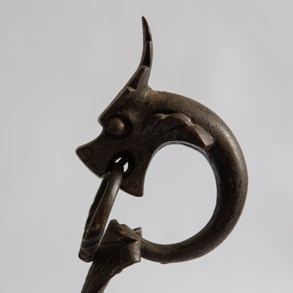 Pair of Unique Wrought Iron Dragon Fire Dogs. Mid-20th century.
