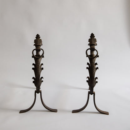 Pair of Unique Wrought Iron Dragon Fire Dogs. Mid-20th century.
