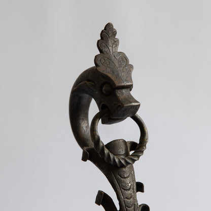 Pair of Unique Wrought Iron Dragon Fire Dogs. Mid-20th century.