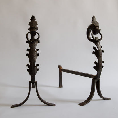 Pair of Unique Wrought Iron Dragon Fire Dogs. Mid-20th century.