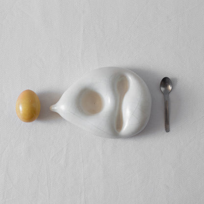 Unique Sculptural Ceramic Egg Holder with Spoon, Portugal. Late C20th.