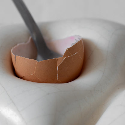 Unique Sculptural Ceramic Egg Holder with Spoon, Portugal. Late C20th.
