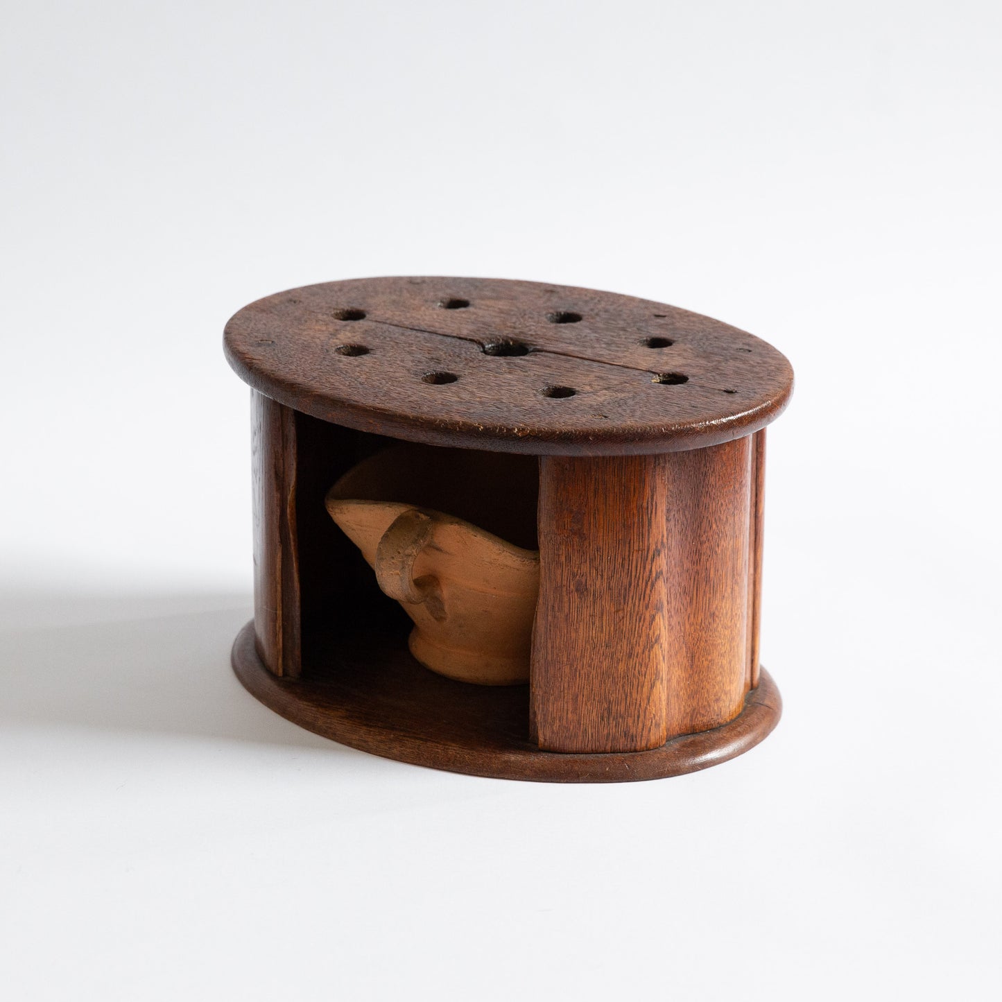 Unique Oak 'Stoof' Foot Warmer with Vessel, Netherlands. 1860s.