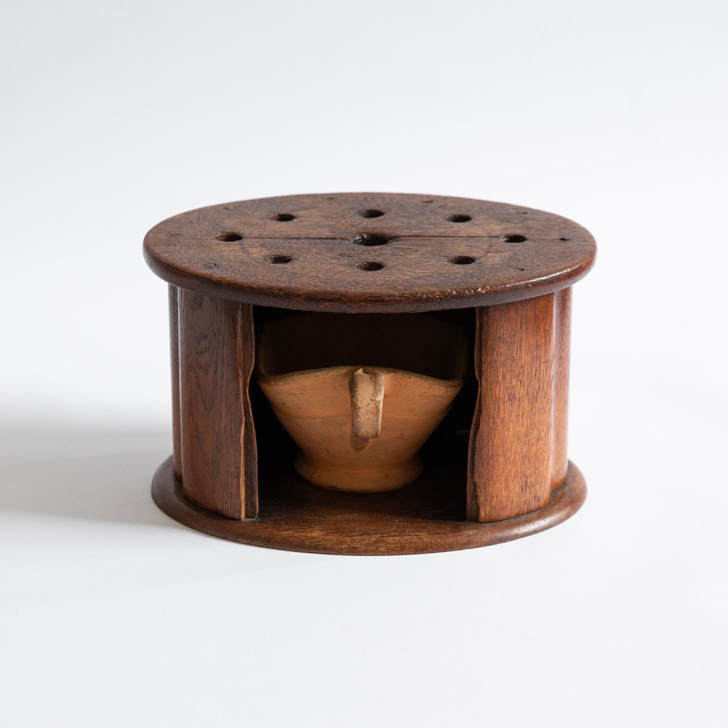 Unique Oak 'Stoof' Foot Warmer with Vessel, Netherlands. 1860s.