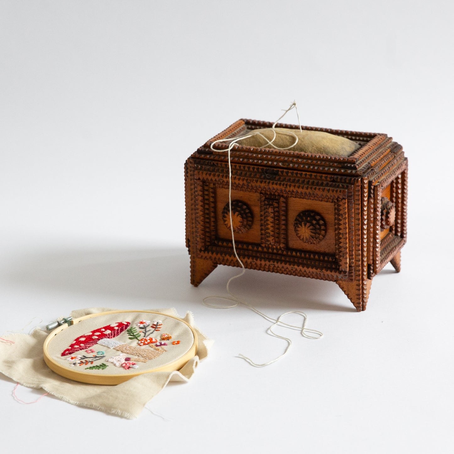 Unique Tramp Art Sewing Box, Netherlands. Late 19th century.