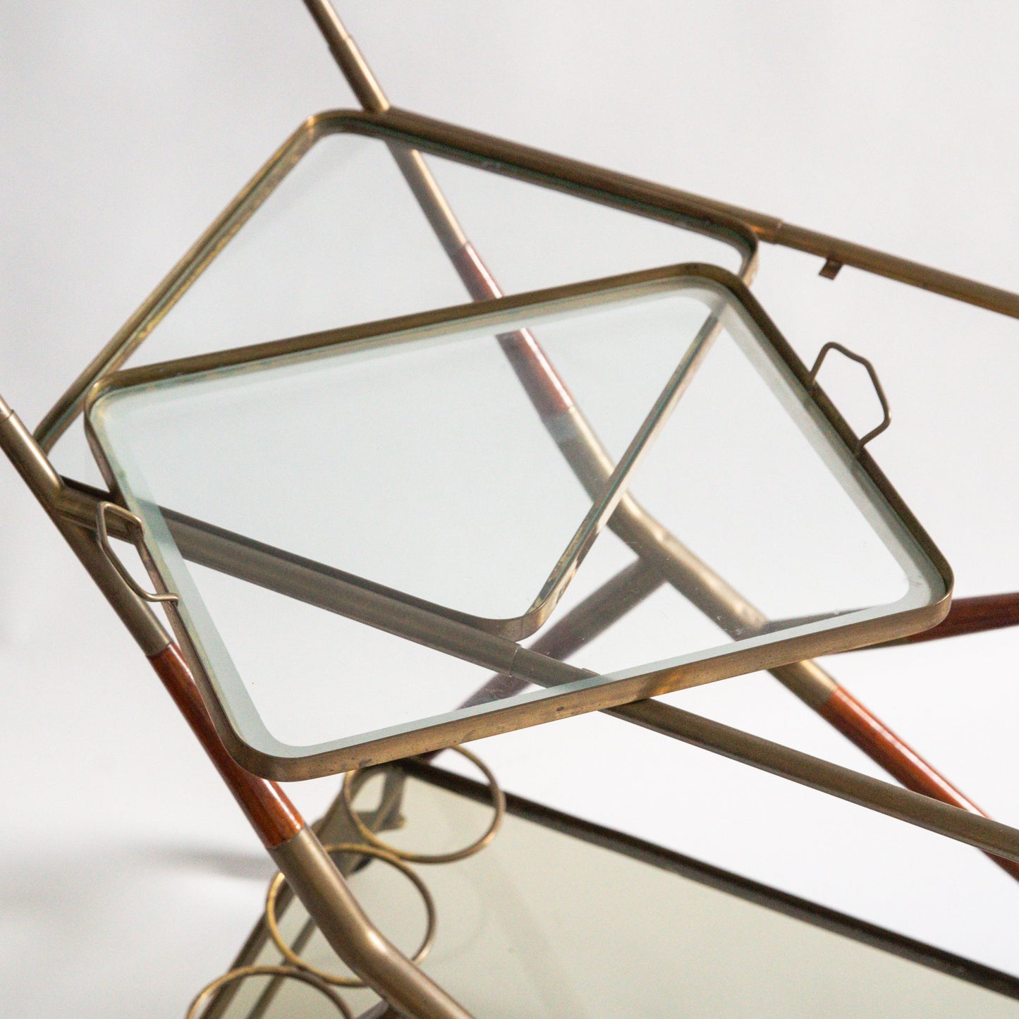 Brass and Mahogany Bar Cart, Cesare Lacca, Italy. 1960s.