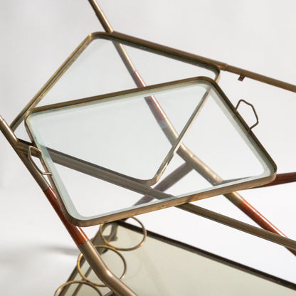 Brass and Mahogany Bar Cart, Cesare Lacca, Italy. 1960s.