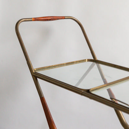 Brass and Mahogany Bar Cart, Cesare Lacca, Italy. 1960s.