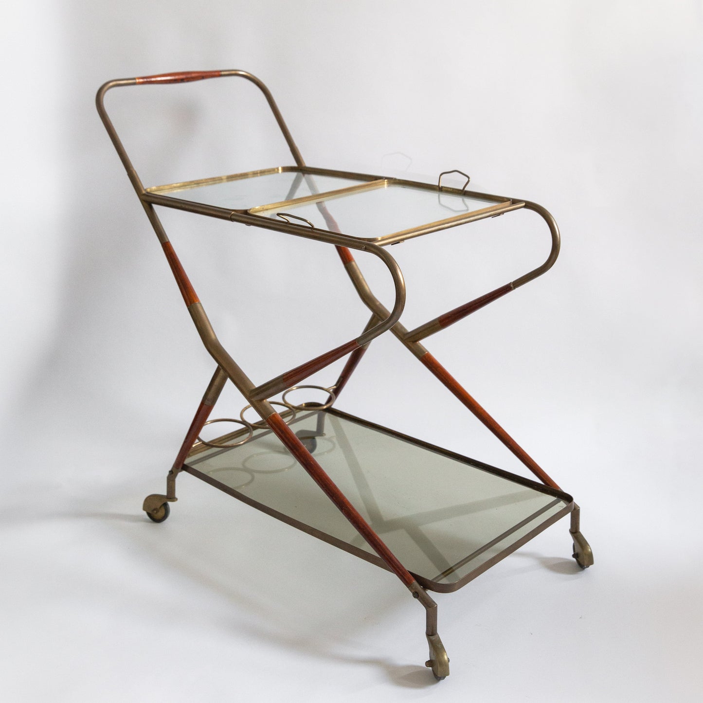 Brass and Mahogany Bar Cart, Cesare Lacca, Italy. 1960s.