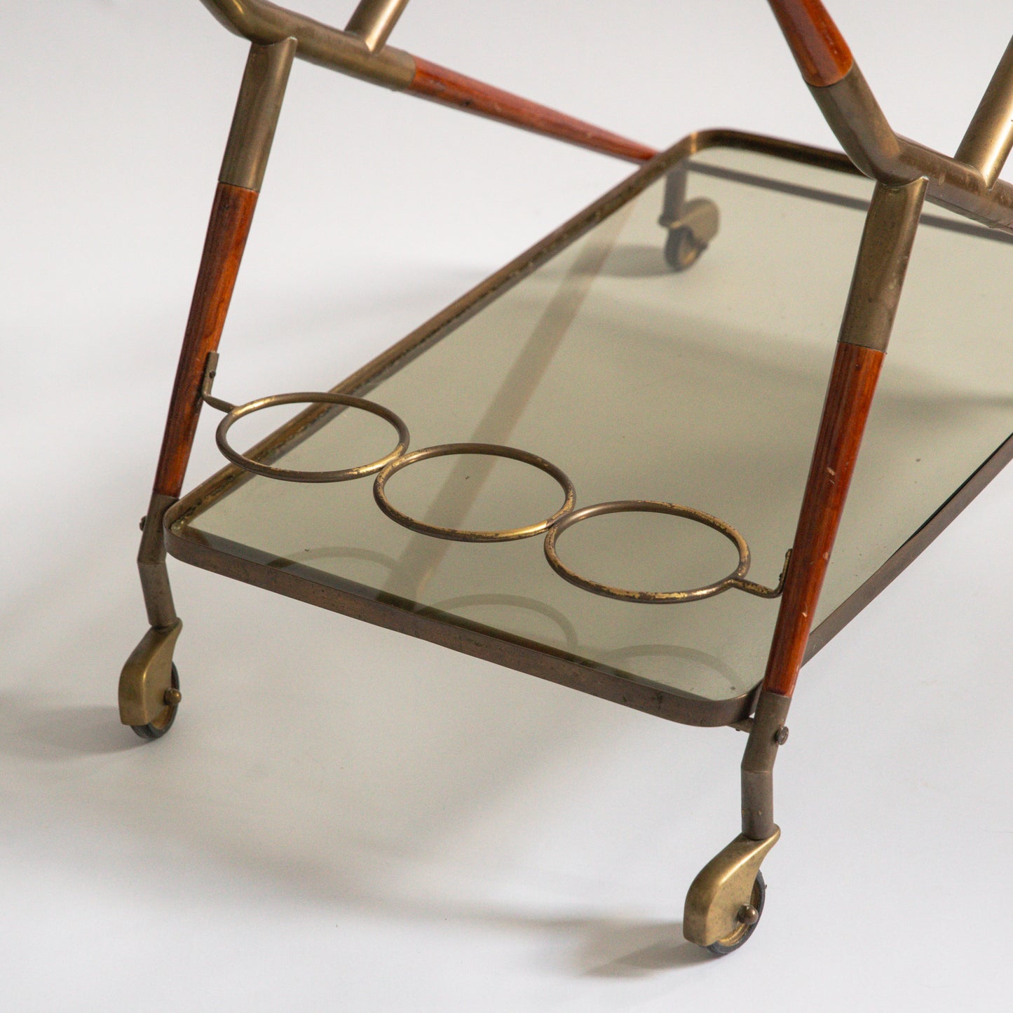 Brass and Mahogany Bar Cart, Cesare Lacca, Italy. 1960s.