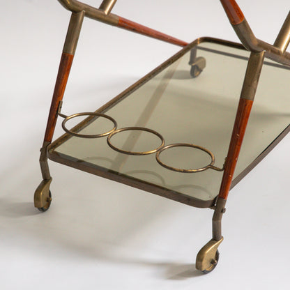Brass and Mahogany Bar Cart, Cesare Lacca, Italy. 1960s.