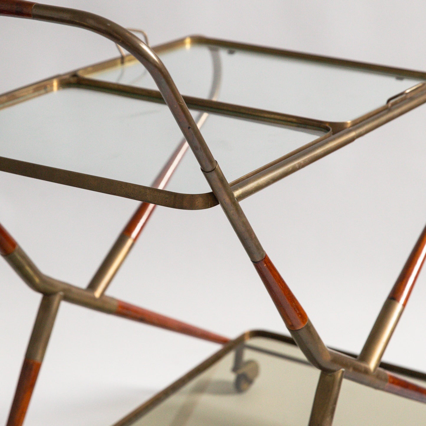 Brass and Mahogany Bar Cart, Cesare Lacca, Italy. 1960s.