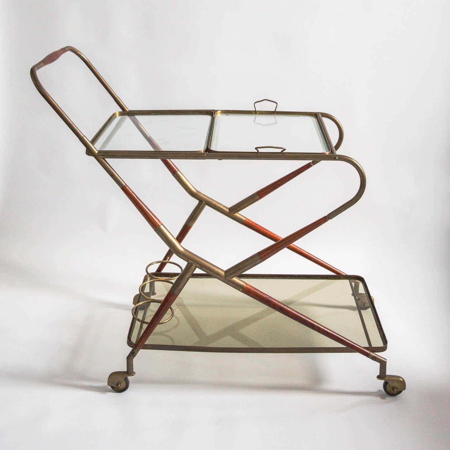 Brass and Mahogany Bar Cart, Cesare Lacca, Italy. 1960s.