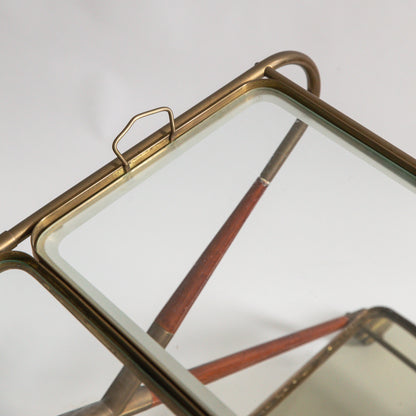 Brass and Mahogany Bar Cart, Cesare Lacca, Italy. 1960s.