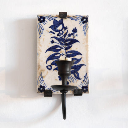 Pair of Hand Painted Tile Sconces, Portugal. Mid-20th century.