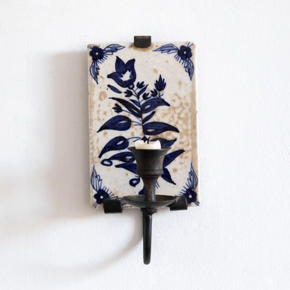 Pair of Hand Painted Tile Sconces, Portugal. Mid-20th century.