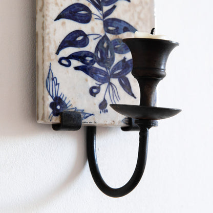 Pair of Hand Painted Tile Sconces, Portugal. Mid-20th century.