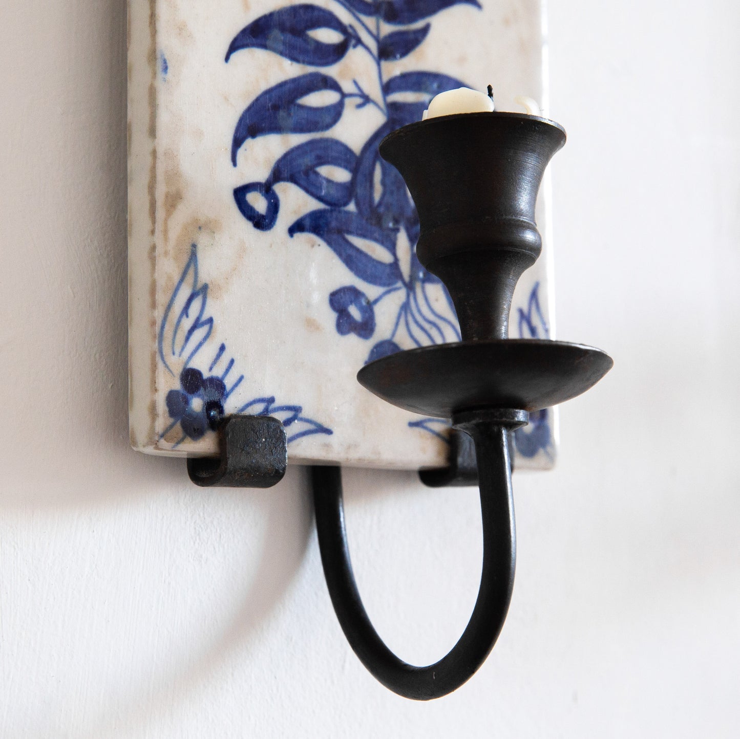 Pair of Hand Painted Tile Sconces, Portugal. Mid-20th century.