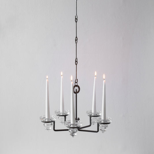 Iron and Glass Chandelier in the manner of Bertil Vallien, Sweden. 1960’s.