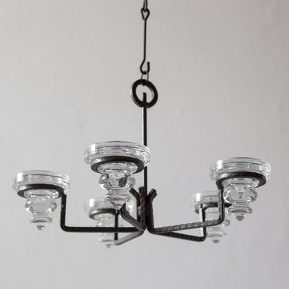 Iron and Glass Chandelier in the manner of Bertil Vallien, Sweden. 1960’s.