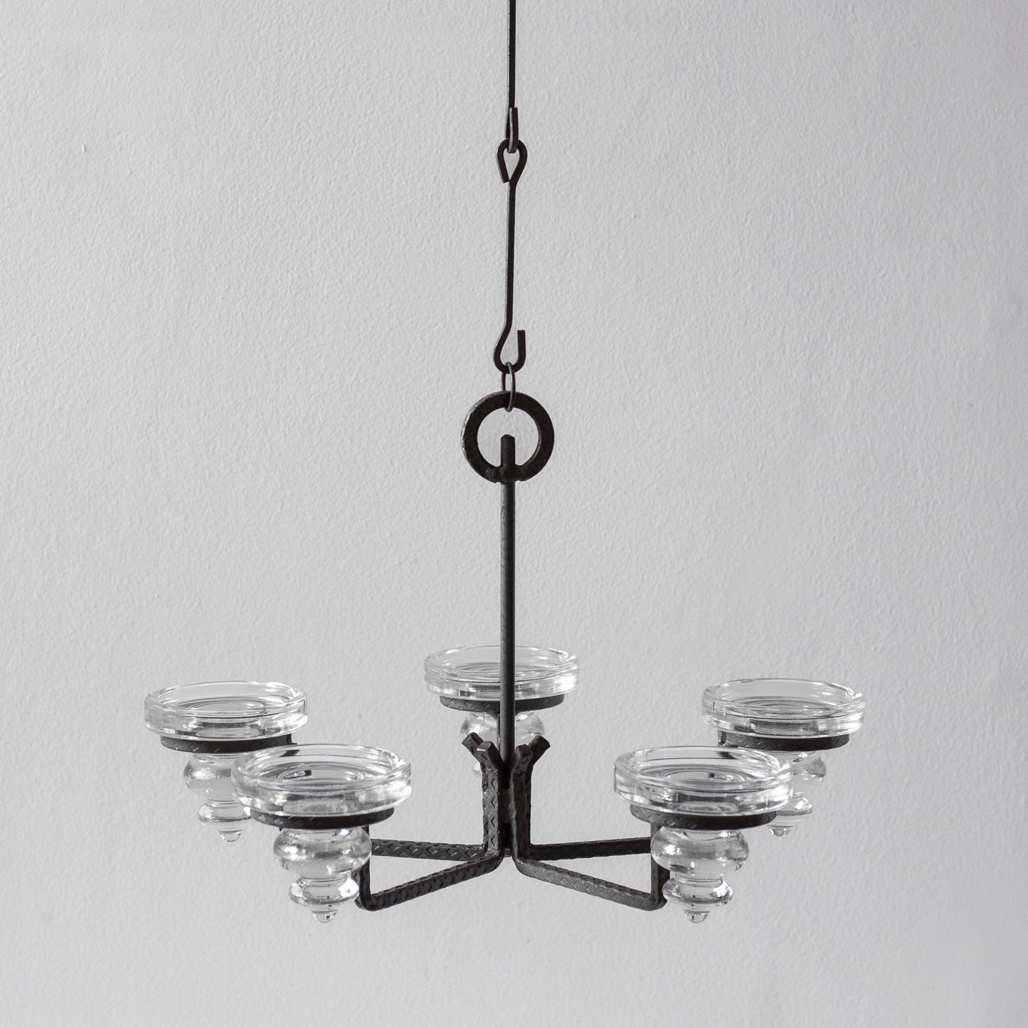 Iron and Glass Chandelier in the manner of Bertil Vallien, Sweden. 1960’s.