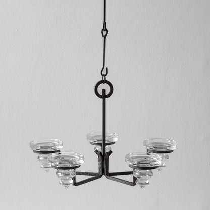 Iron and Glass Chandelier in the manner of Bertil Vallien, Sweden. 1960’s.